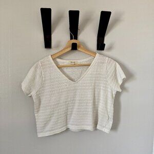 Madewell Textured V-Neck Setlist Boxy Top in Bright Ivory